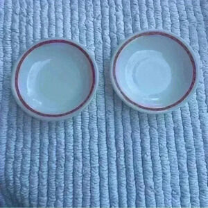 2 VINTAGE PYREX Opal white; 5-oz 706‎ Red-Design Tableware fruit/dessert bowls
